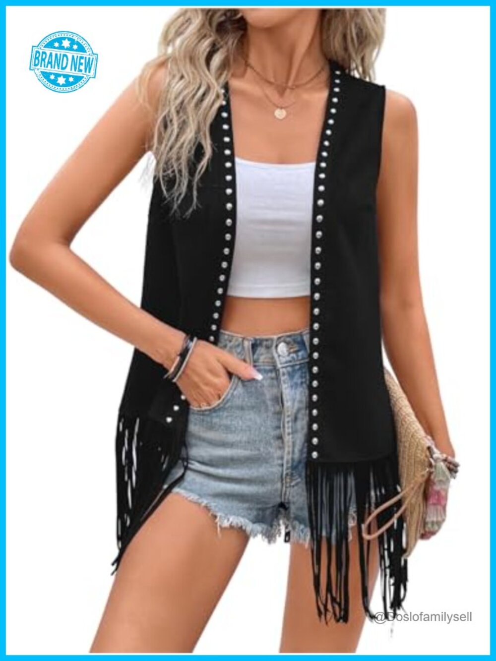 Fringe Vest Cardigan 70s Hippie Rivets Tassel Sleeveless Studded Jacket